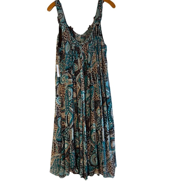 Dressbarn Tank Midi Shift Dress Brown Turquoise Paisley‎ Crochet NEW Sz 16W - Picture 2 of 13